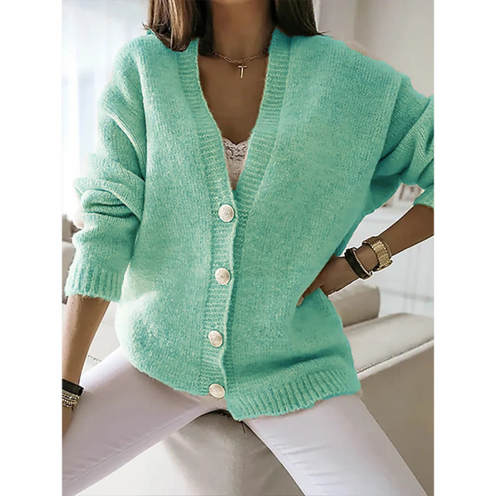 Solid Casual Loose Single Breasted Sweaters & Cardigans