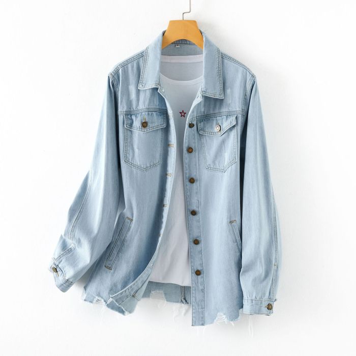 Fashion Casual Denim Solid Color Lapel Single Breasted Jackets