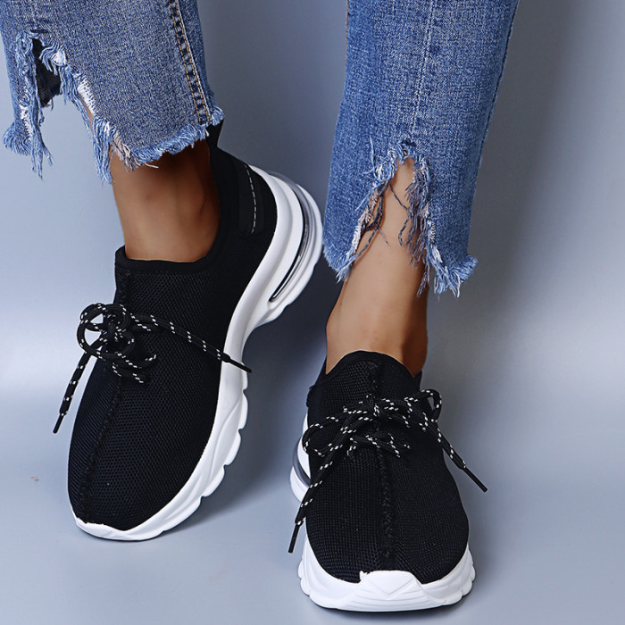Casual Plus Size Drawstring Round Toe Flat Sneakers
