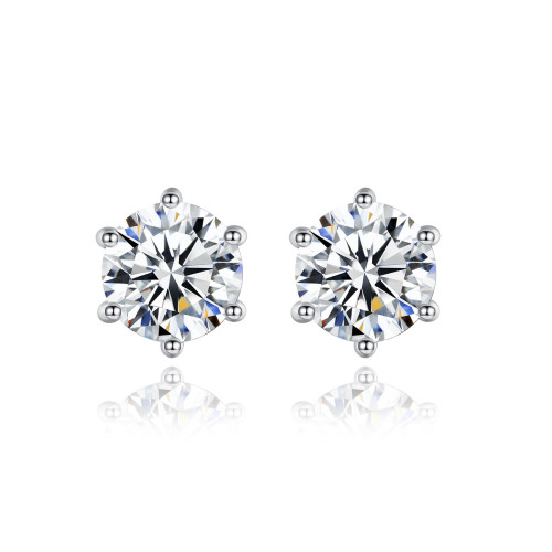 Moissanite 925 Simple Six Claw Silver Simulation Drill Earrings