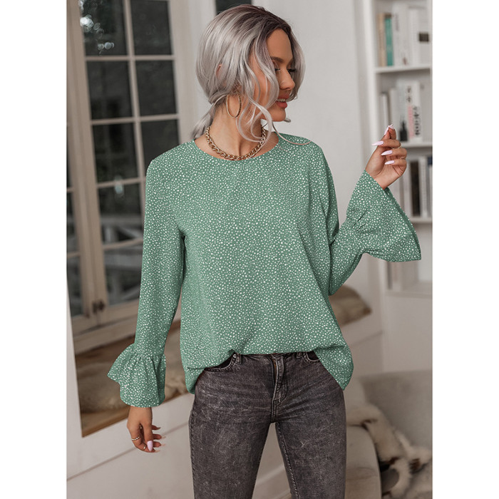 Fresh Ruffled Long Sleeve Bottom Elegant Casual Blouses & Shirts