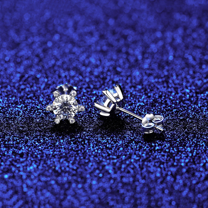 925 Sterling Silver Moissanite Imitation Snowflake Classic Earrings