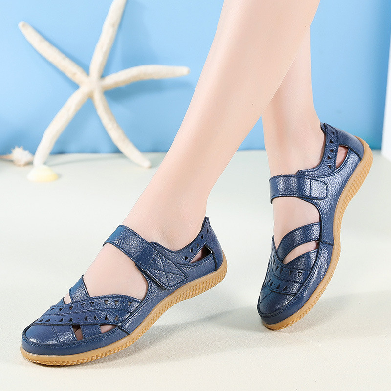 Hollow Hollow Leather Solid Color Soft Sole Flat & Loafers