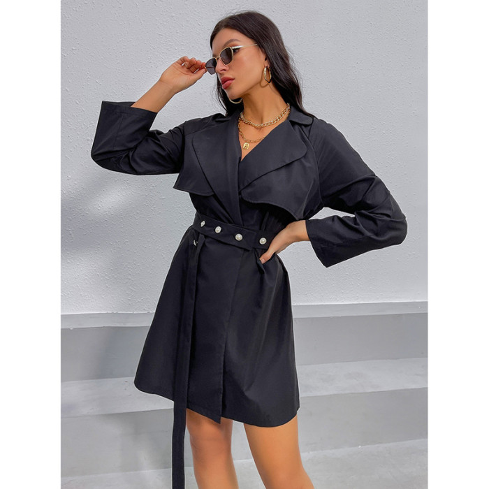 Long Sleeve Elegant Casual Elegant Tie Solid Trench Coats