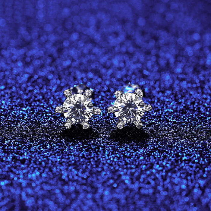 925 Sterling Silver Moissanite Imitation Snowflake Classic Earrings