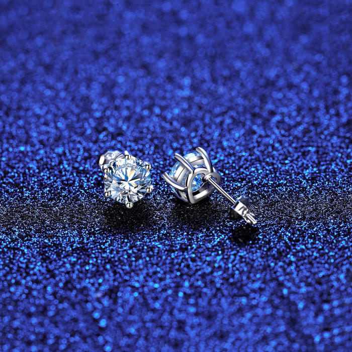 Moissanite 925 Simple Six Claw Silver Simulation Drill Earrings