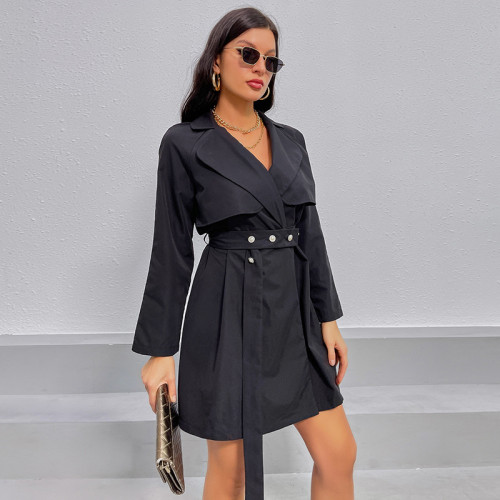 Long Sleeve Elegant Casual Elegant Tie Solid Trench Coats