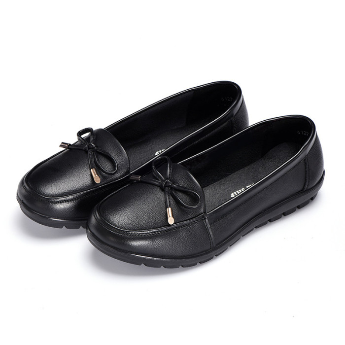 Soft Leather Soft Bottom Large Size Round Toe Low Top Shallow Casual Flat & Loafers