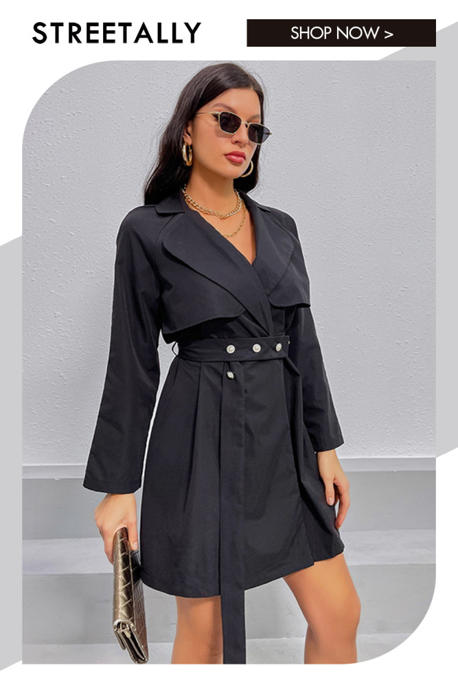 Long Sleeve Elegant Casual Elegant Tie Solid Trench Coats