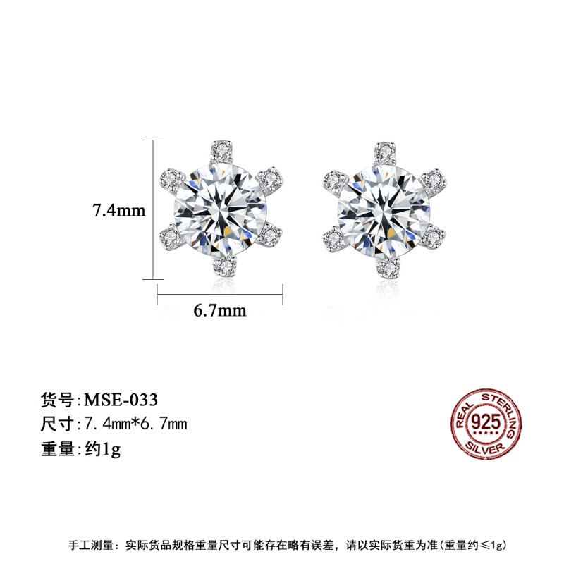 925 Sterling Silver Moissanite Imitation Snowflake Classic Earrings