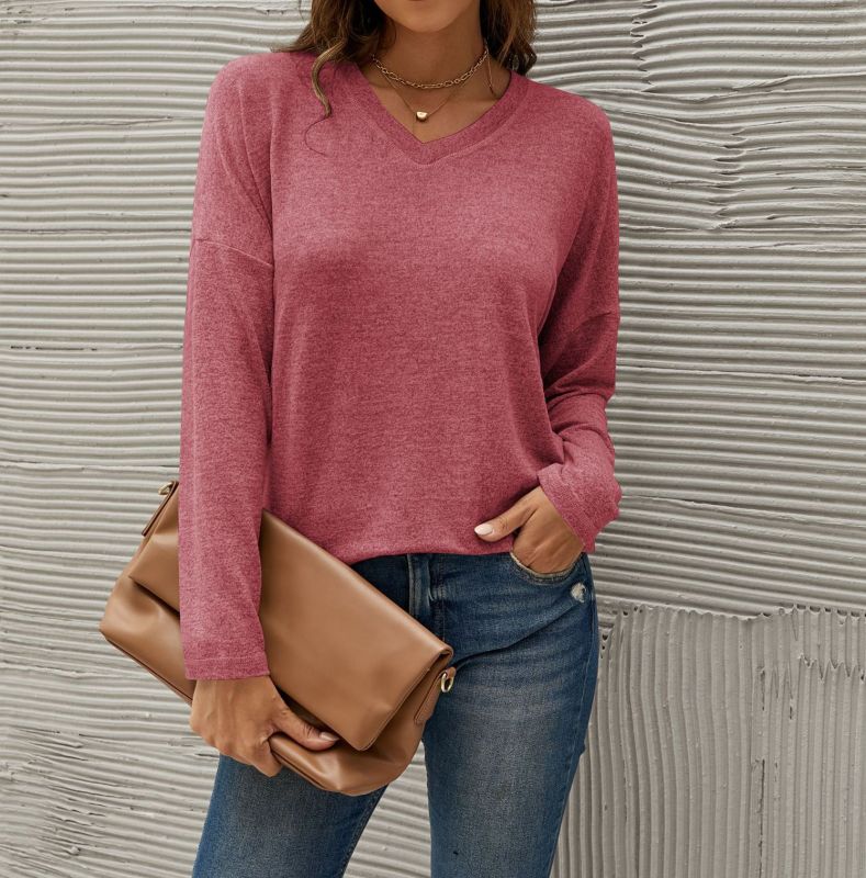 Doll Sleeve V-Neck Loose Pullover Multicolor T-Shirts