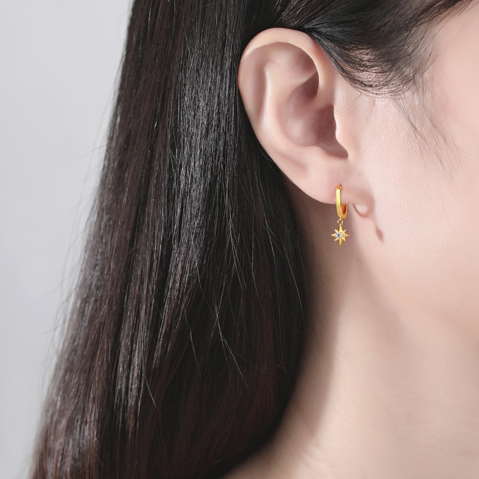 S925 Sterling Silver Asymmetric Earrings Delicate Hexagram Earrings