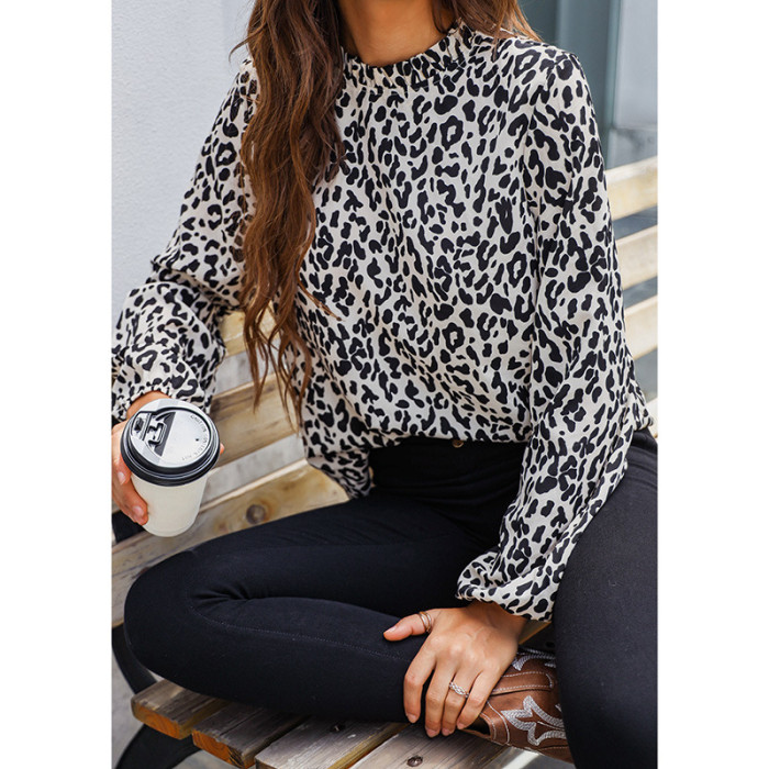 Elegant Half Turtleneck Printed Long Sleeve Blouses & Shirts