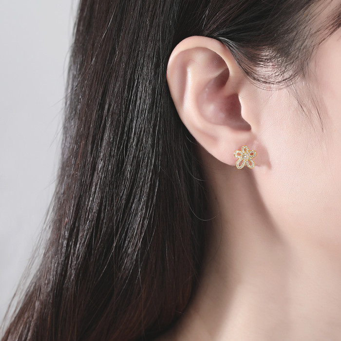 Flower S925 Silver Zircon Earrings Jewelry Earrings