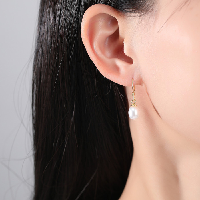 Ear Hook S925 Sterling Silver Freshwater Pearl Simple Fashion Earrings