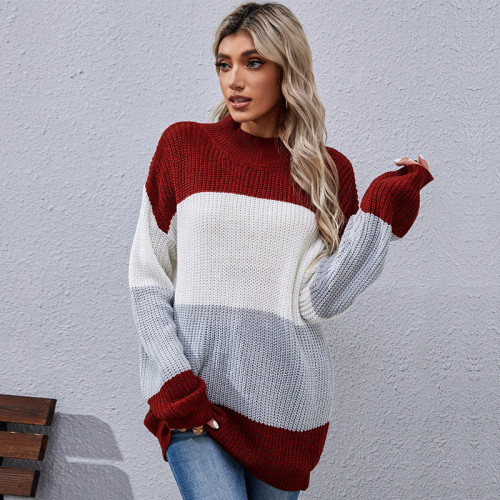Fashionable Long Sleeve Colorblock Mid Length Casual Sweaters & Cardigans