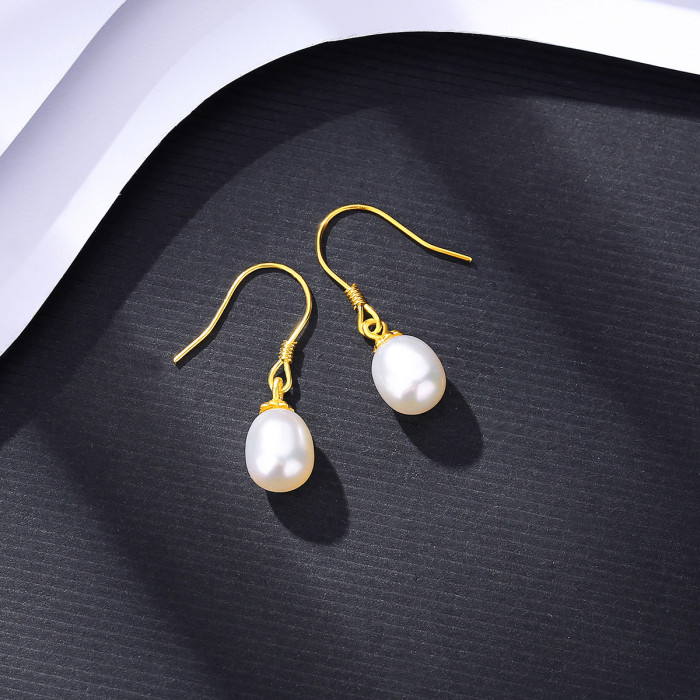 Ear Hook S925 Sterling Silver Freshwater Pearl Simple Fashion Earrings