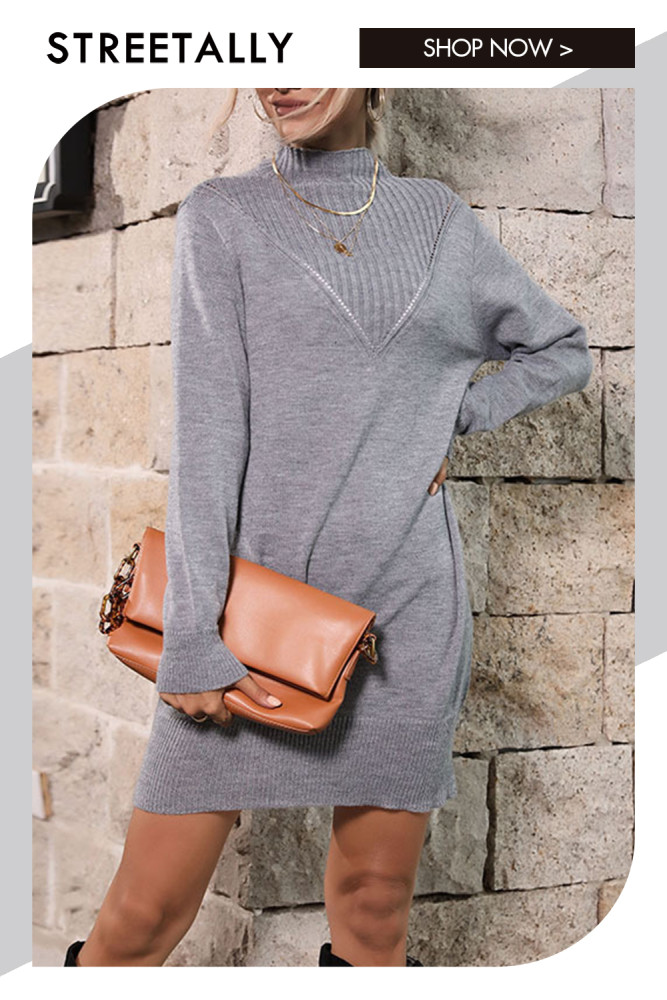 Fashion Long Sleeve Solid Half Turtleneck Sweater Dresses