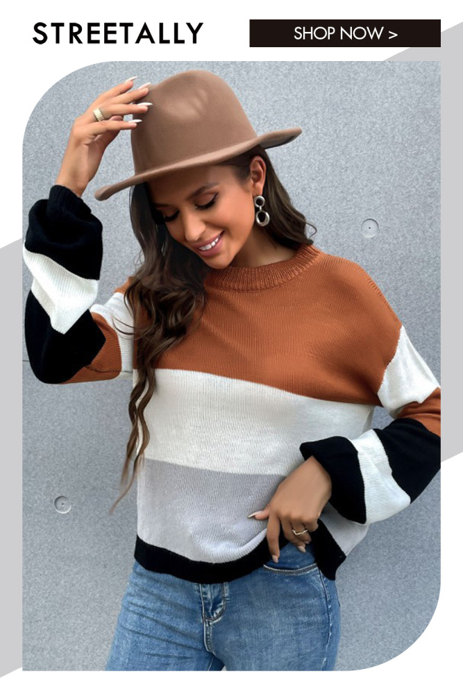 Casual Fashion Long Sleeve Colorblock Crew Neck Sweaters & Cardigans