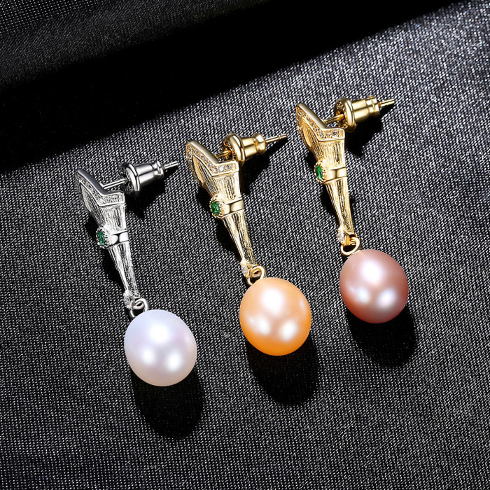 Retro Atmosphere S925 Sterling Silver Freshwater Pearl Fashion Earrings