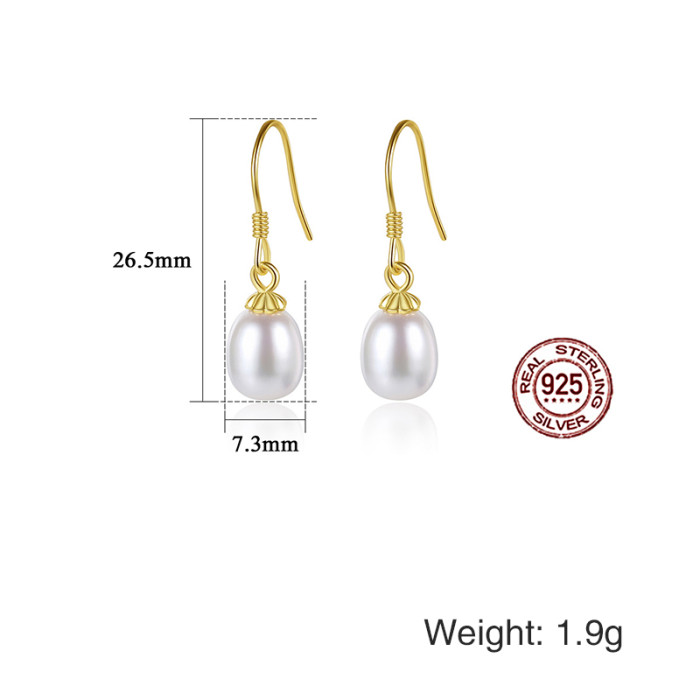 Ear Hook S925 Sterling Silver Freshwater Pearl Simple Fashion Earrings