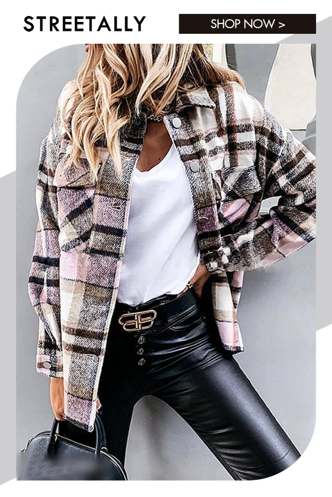 Long Sleeve Lapel Single Breasted Casual Checkered Pattern Coats
