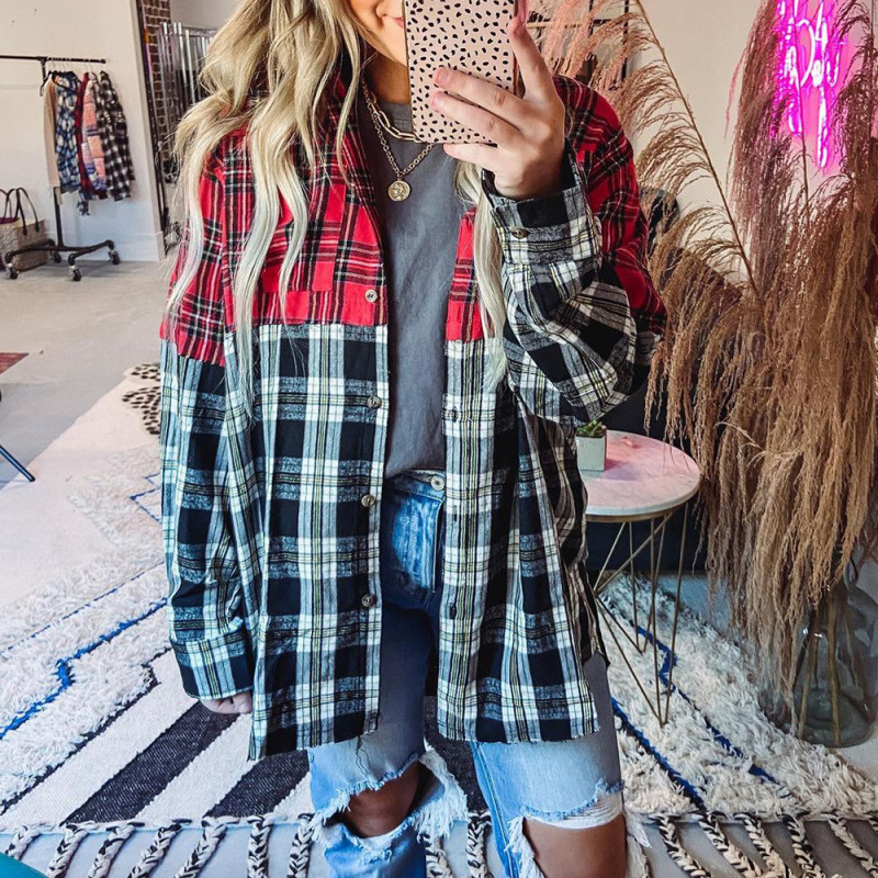 Plaid Casual Fashion Patchwork Printed Long Sleeve Coats