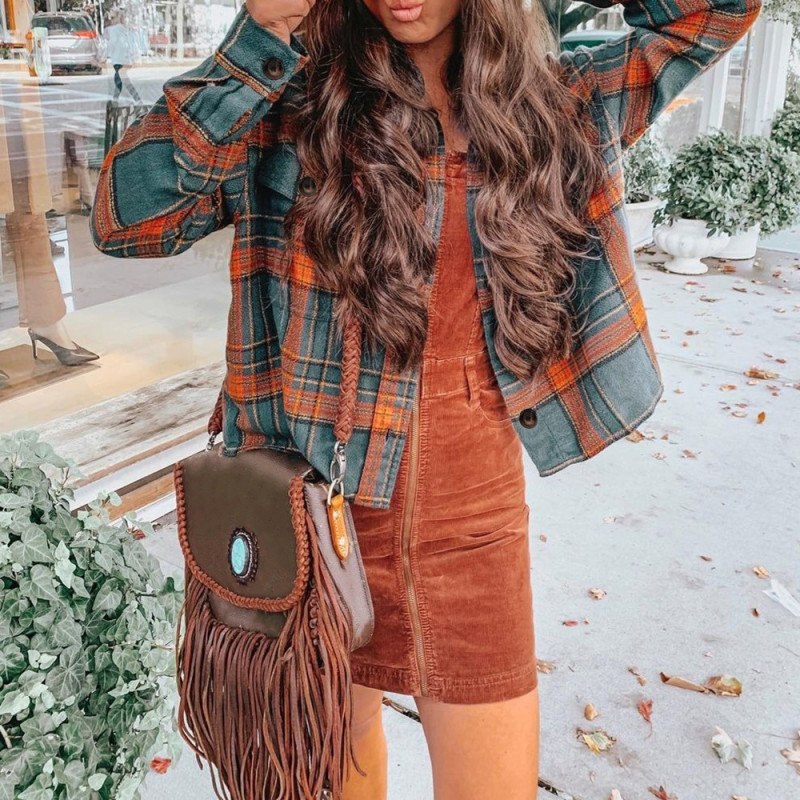 Plaid Print Long Sleeve Wool Casual Loose Fashion Coats