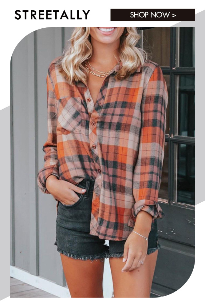 Elegant Fashion Plaid Print Long Sleeve Single Breasted Blouses & Shirts