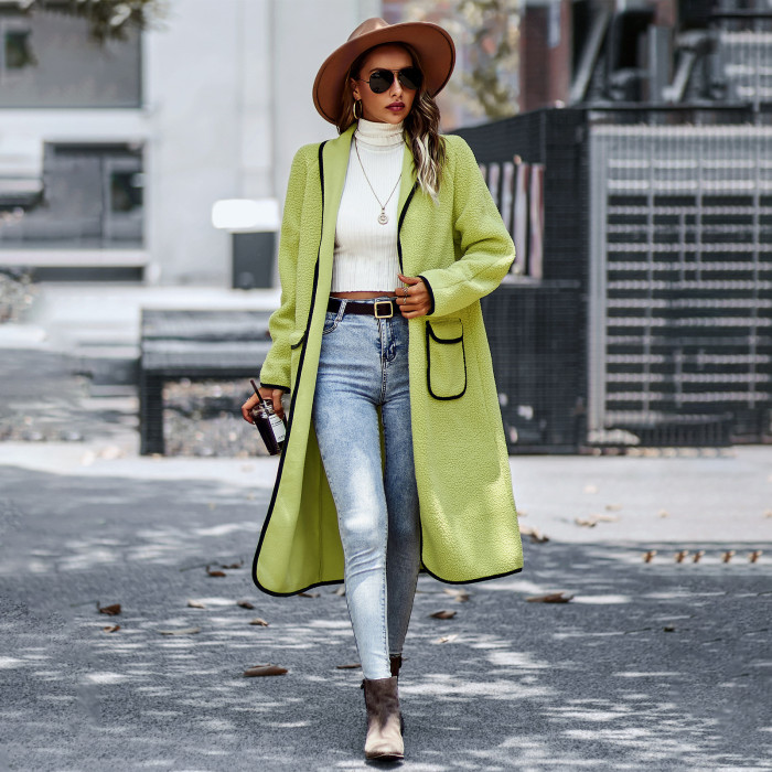 Long Temperament Solid Color V-neck Casual All-match Trench Coats