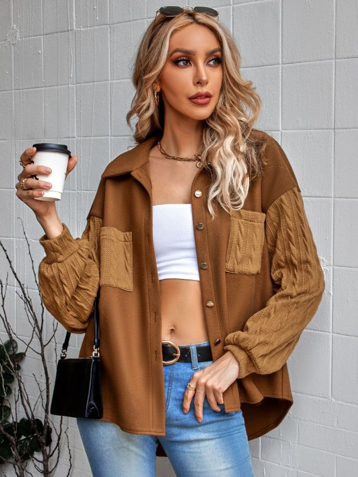 Casual Fashion Single Breasted Knit Sleeve Coats