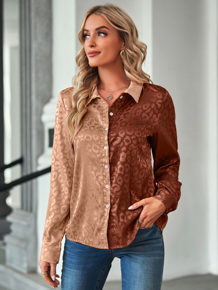Casual Contrast Lapel Single Breasted Loose Blouses & Shirts