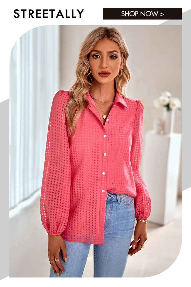 Single Breasted Breathable Plaid Solid Blouses & Shirts