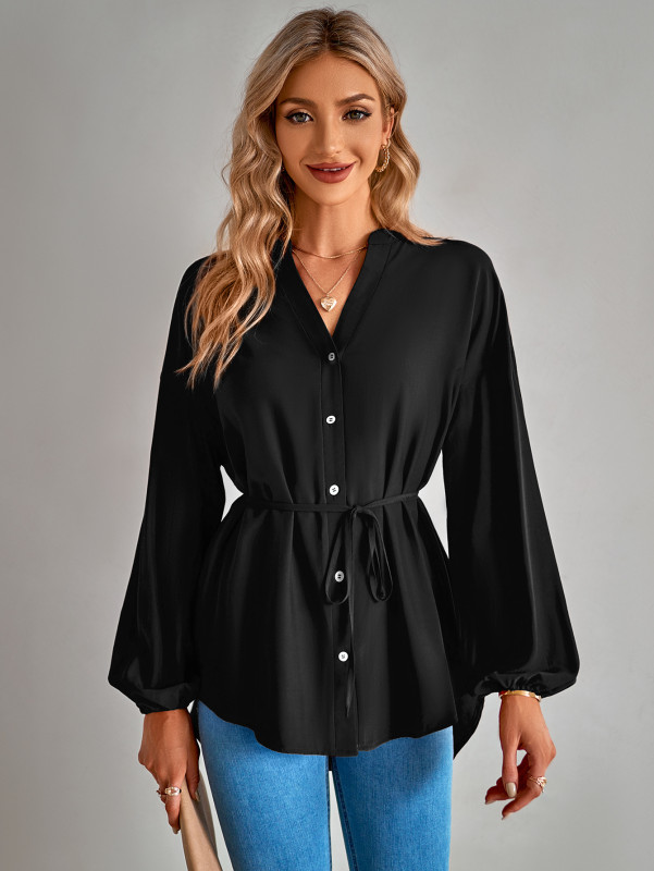 Elegant Casual Solid Color Stand Collar Blouses & Shirts