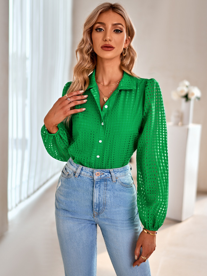 Single Breasted Breathable Plaid Solid Blouses & Shirts