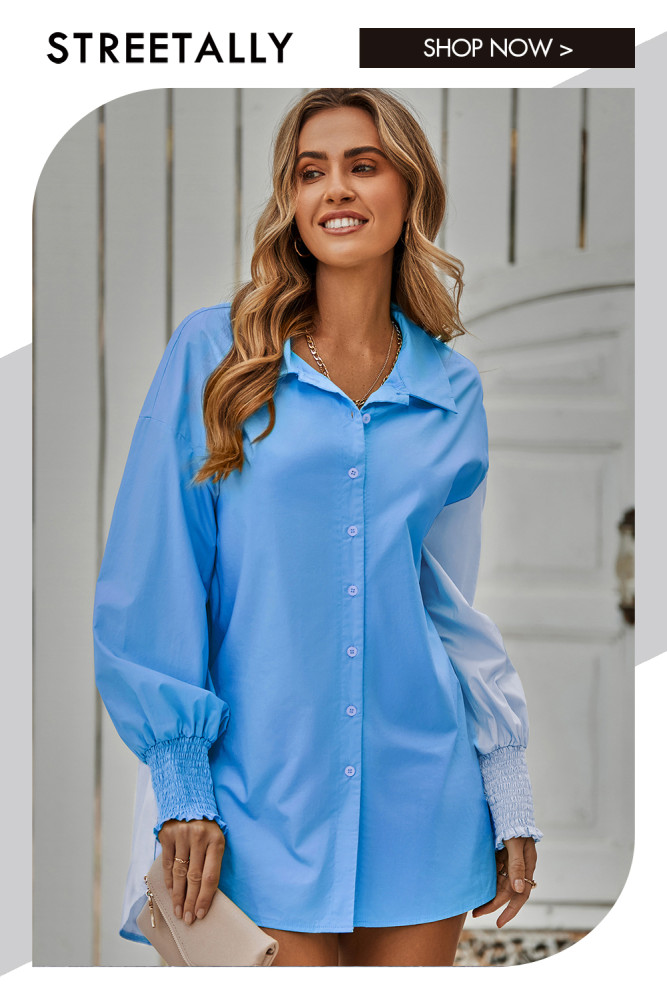 Fashion Single Breasted Casual Contrast Lapel Loose Blouses & Shirts