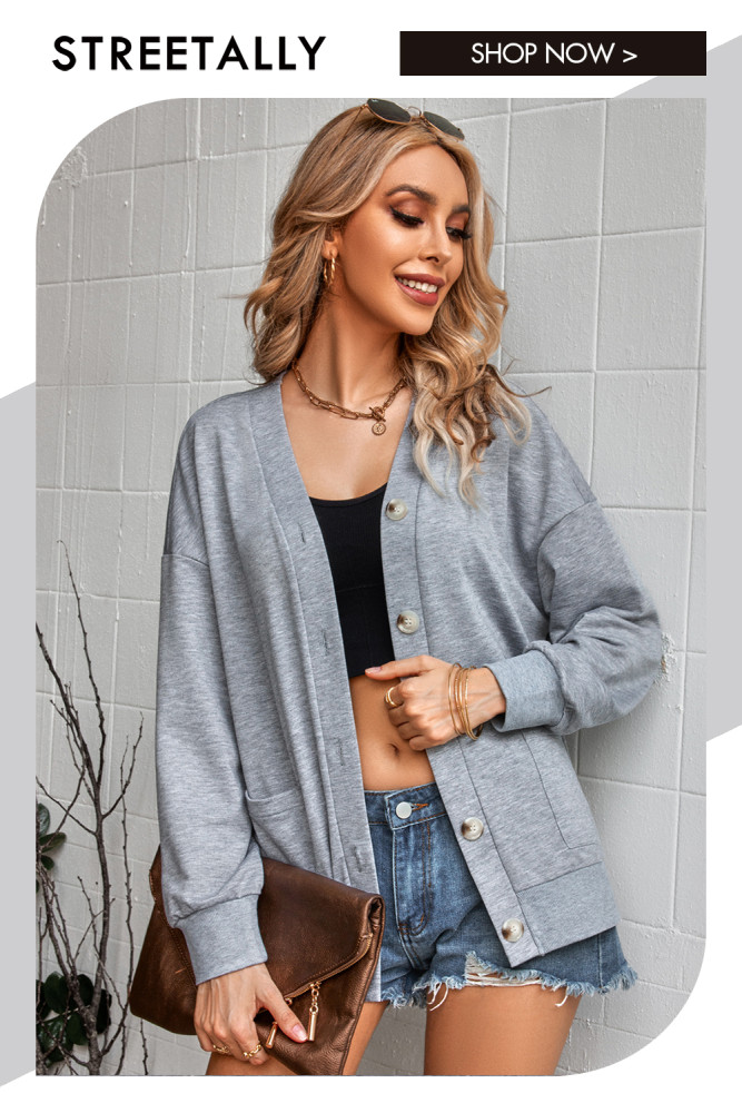 Fashion Casual Collarless Loose Solid Color Jackets