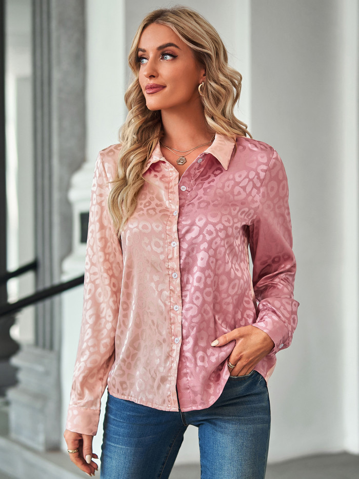 Casual Contrast Lapel Single Breasted Loose Blouses & Shirts