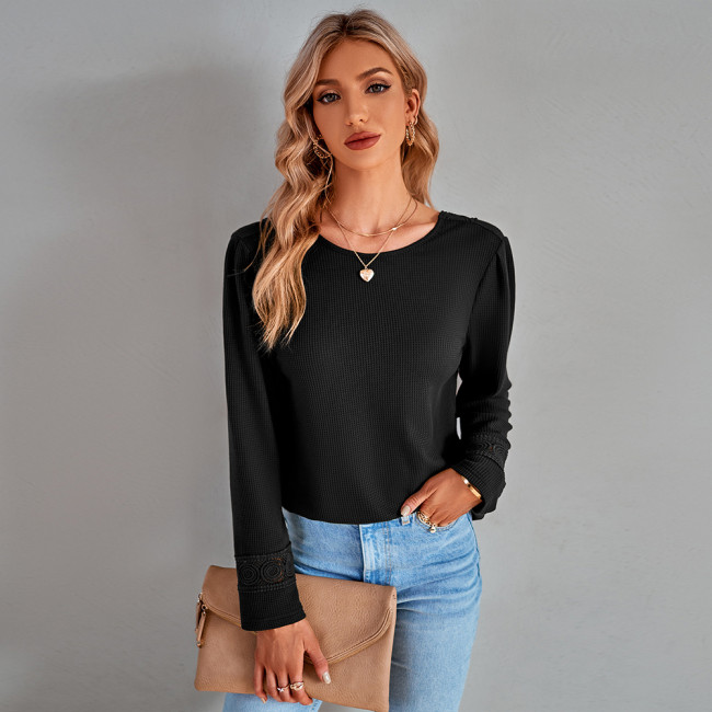 Round Neck Solid Color Casual Women's Top Blouses & Shirts