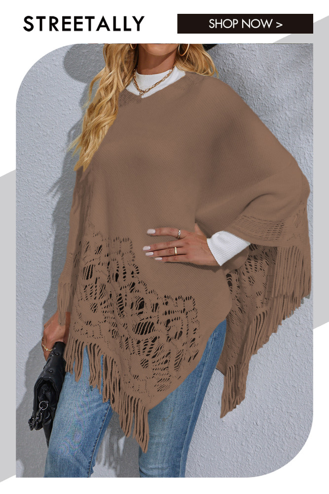 Mid Length Lace Fringe Sweater Elegant Solid Capes