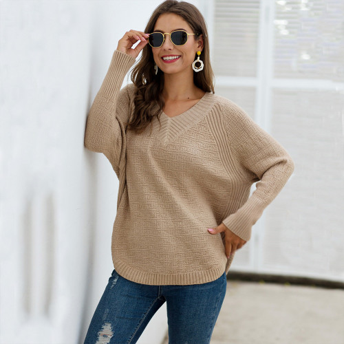 Irregular Loose V-Neck Pullover Solid Sweaters & Cardigans