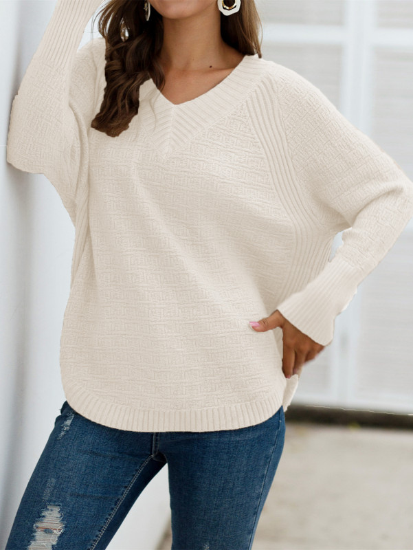 Irregular Loose V-Neck Pullover Solid Sweaters & Cardigans