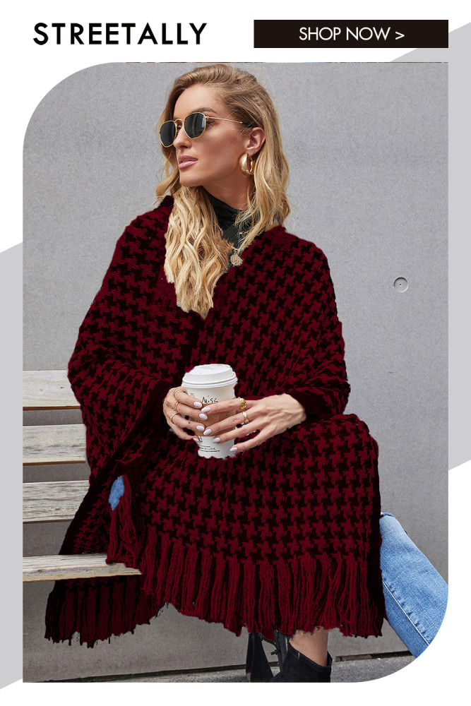 Elegant Fashion Houndstooth Fringe Loose Capes