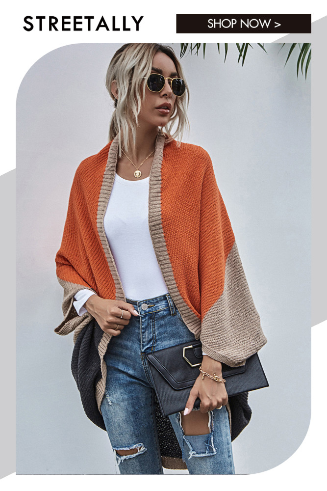 Colorblock Loose Casual Doll Sleeves Sweaters & Cardigans