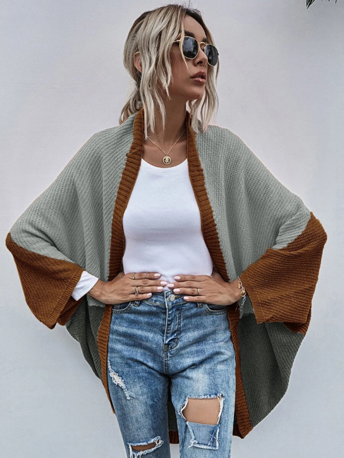 Colorblock Loose Casual Doll Sleeves Sweaters & Cardigans