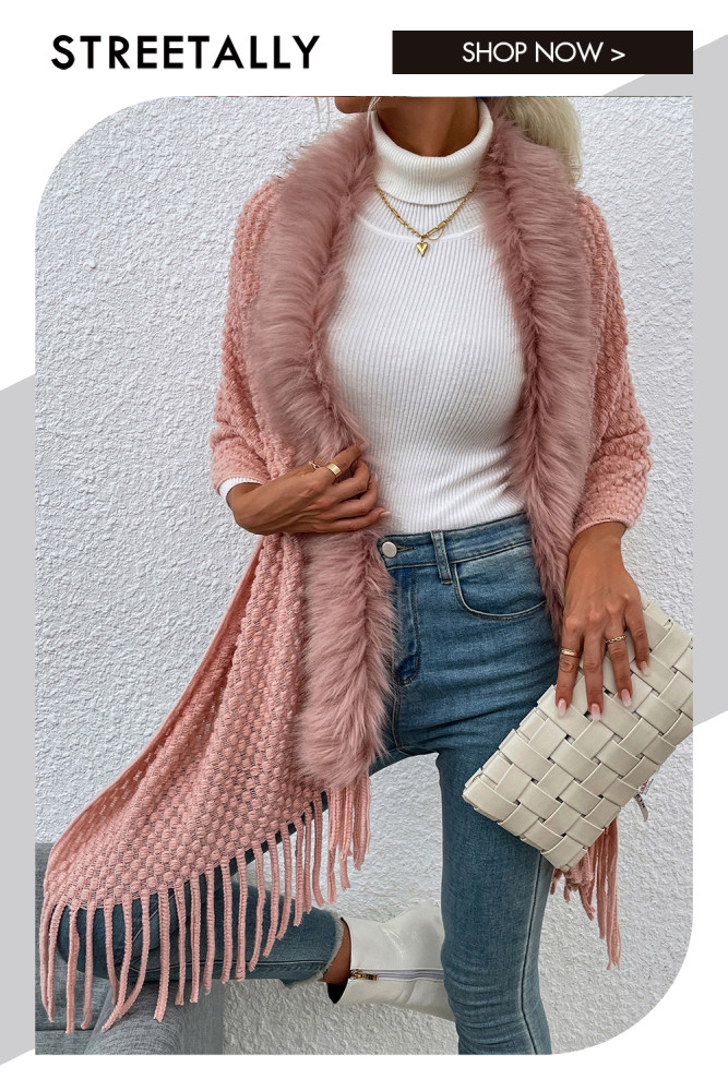 Solid Color Light Luxury Fur Collar Fringed Elegant And Fashionable Shawls and Wraps