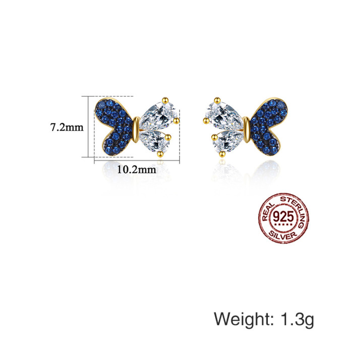 Color Butterfly Zircon 925 Silver Insect Korean Version Small Fairy Strobe Earrings