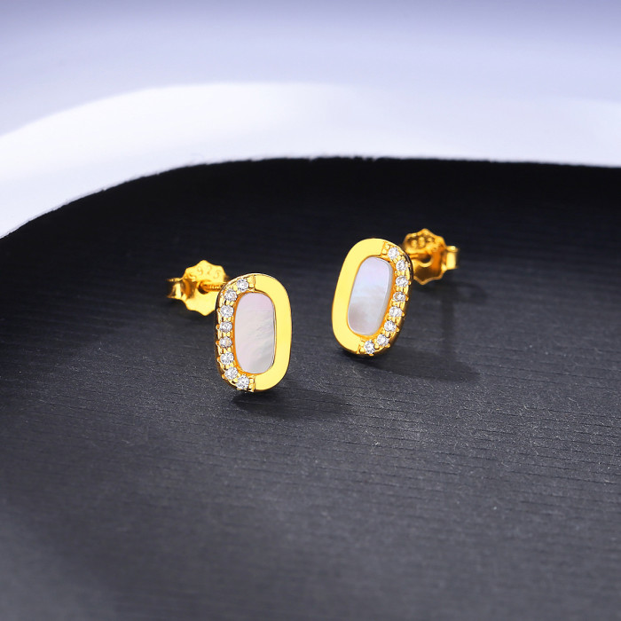 Mother-of-Square 925 Silver Set with Zircon Elegant Earrings