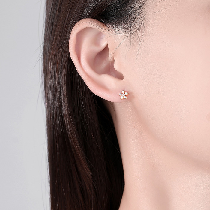 Flower S925 Silver Pearl Earrings Floral Elegant Earrings