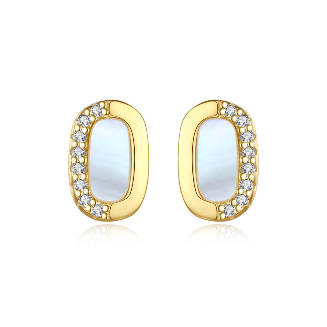 Mother-of-Square 925 Silver Set with Zircon Elegant Earrings